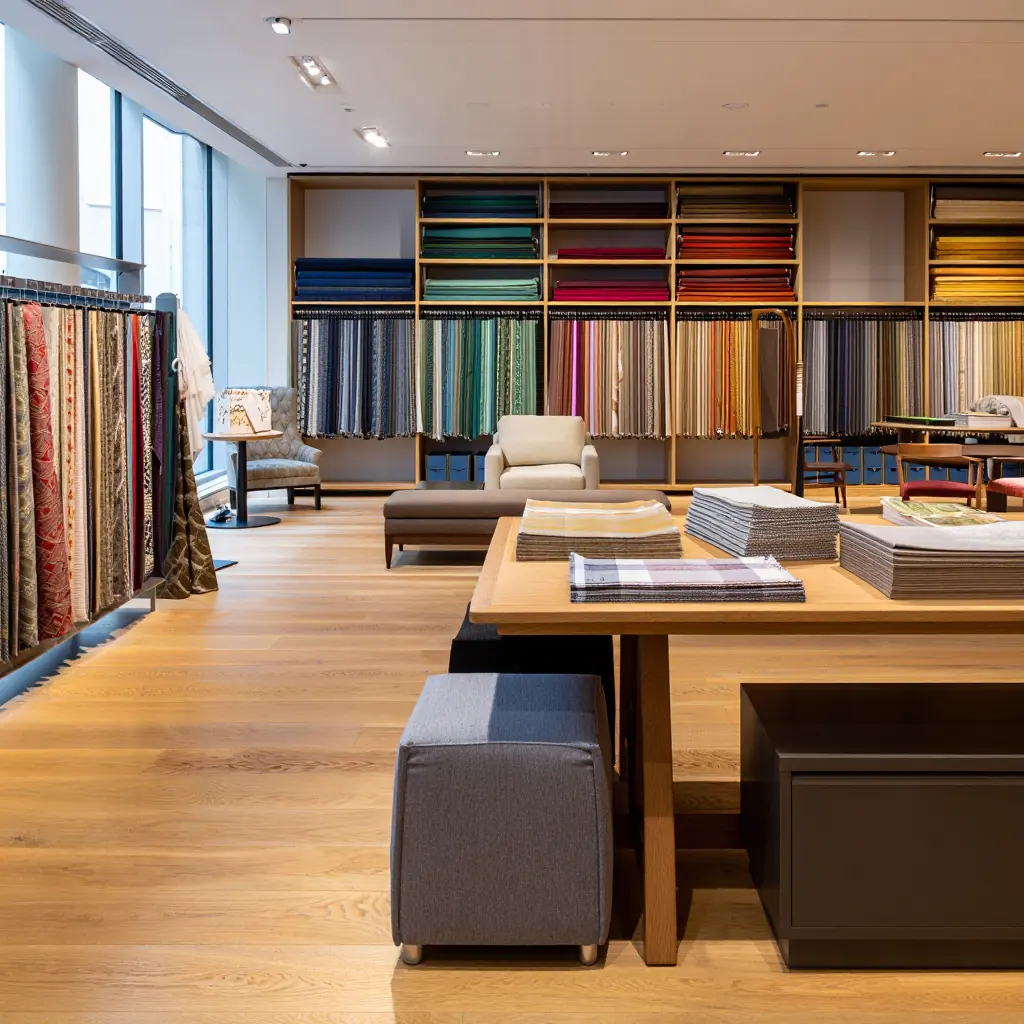 Vårt showroom med textilier